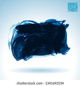 Blue brush stroke and texture. Grunge vector abstract hand - painted element. Underline and border design.