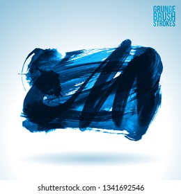 Blue brush stroke and texture. Grunge vector abstract hand - painted element. Underline and border design.