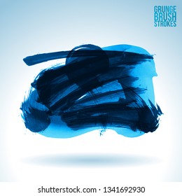 Blue brush stroke and texture. Grunge vector abstract hand - painted element. Underline and border design.