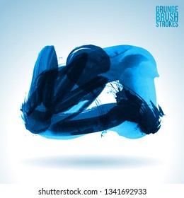 Blue brush stroke and texture. Grunge vector abstract hand - painted element. Underline and border design.