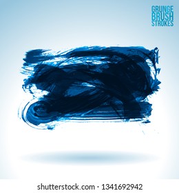Blue brush stroke and texture. Grunge vector abstract hand - painted element. Underline and border design.