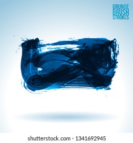 Blue brush stroke and texture. Grunge vector abstract hand - painted element. Underline and border design.