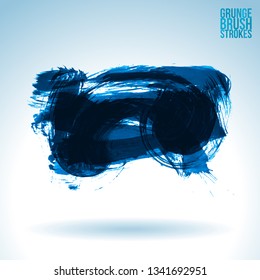 Blue brush stroke and texture. Grunge vector abstract hand - painted element. Underline and border design.