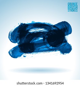 Blue brush stroke and texture. Grunge vector abstract hand - painted element. Underline and border design.