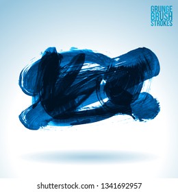 Blue brush stroke and texture. Grunge vector abstract hand - painted element. Underline and border design.