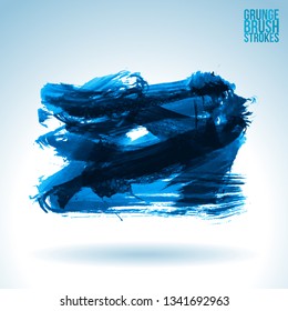 Blue brush stroke and texture. Grunge vector abstract hand - painted element. Underline and border design.
