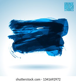 Blue brush stroke and texture. Grunge vector abstract hand - painted element. Underline and border design.