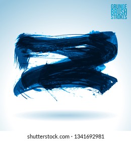 Blue brush stroke and texture. Grunge vector abstract hand - painted element. Underline and border design.