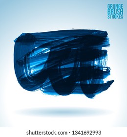 Blue brush stroke and texture. Grunge vector abstract hand - painted element. Underline and border design.