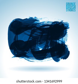 Blue brush stroke and texture. Grunge vector abstract hand - painted element. Underline and border design.