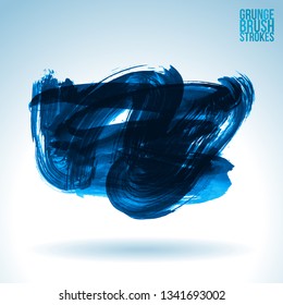 Blue brush stroke and texture. Grunge vector abstract hand - painted element. Underline and border design.