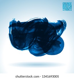 Blue brush stroke and texture. Grunge vector abstract hand - painted element. Underline and border design.