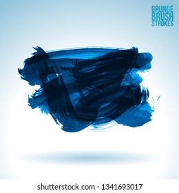 Blue brush stroke and texture. Grunge vector abstract hand - painted element. Underline and border design.
