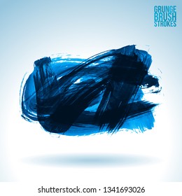 Blue brush stroke and texture. Grunge vector abstract hand - painted element. Underline and border design.