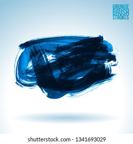 Blue brush stroke and texture. Grunge vector abstract hand - painted element. Underline and border design.