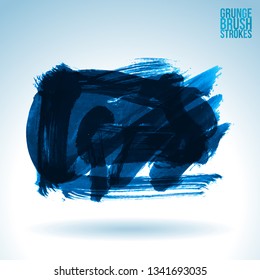 Blue brush stroke and texture. Grunge vector abstract hand - painted element. Underline and border design.