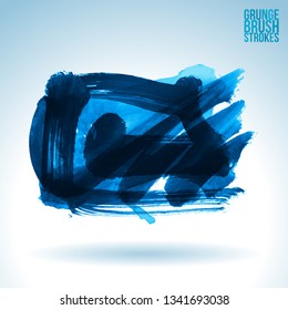 Blue brush stroke and texture. Grunge vector abstract hand - painted element. Underline and border design.