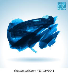 Blue brush stroke and texture. Grunge vector abstract hand - painted element. Underline and border design.