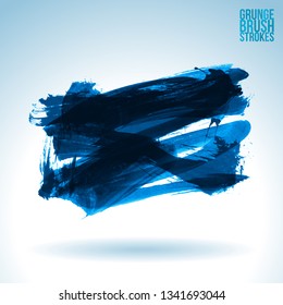 Blue brush stroke and texture. Grunge vector abstract hand - painted element. Underline and border design.