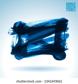 Blue brush stroke and texture. Grunge vector abstract hand - painted element. Underline and border design.