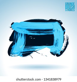 Blue brush stroke and texture. Grunge vector abstract hand - painted element. Underline and border design.