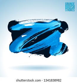 Blue brush stroke and texture. Grunge vector abstract hand - painted element. Underline and border design.