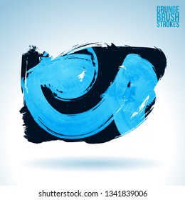 Blue brush stroke and texture. Grunge vector abstract hand - painted element. Underline and border design.