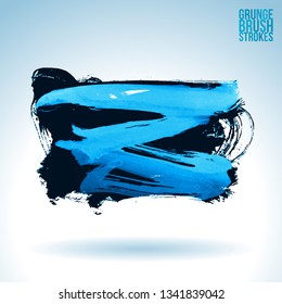 Blue brush stroke and texture. Grunge vector abstract hand - painted element. Underline and border design.