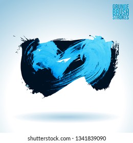 Blue brush stroke and texture. Grunge vector abstract hand - painted element. Underline and border design.