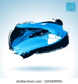 Blue brush stroke and texture. Grunge vector abstract hand - painted element. Underline and border design.