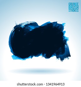 Blue brush stroke and texture. Grunge vector abstract hand - painted element. Underline and border design.