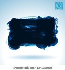 Blue brush stroke and texture. Grunge vector abstract hand - painted element. Underline and border design.