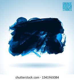 Blue brush stroke and texture. Grunge vector abstract hand - painted element. Underline and border design.