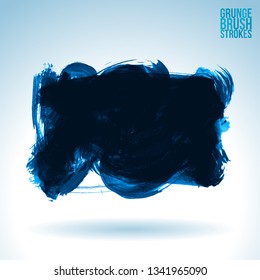 Blue brush stroke and texture. Grunge vector abstract hand - painted element. Underline and border design.
