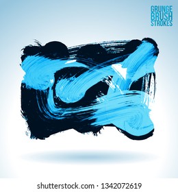Blue brush stroke and texture. Grunge vector abstract hand - painted element. Underline and border design.
