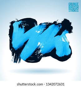 Blue brush stroke and texture. Grunge vector abstract hand - painted element. Underline and border design.