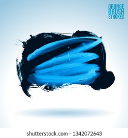 Blue brush stroke and texture. Grunge vector abstract hand - painted element. Underline and border design.