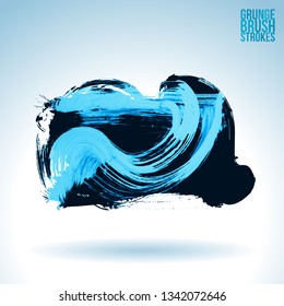 Blue brush stroke and texture. Grunge vector abstract hand - painted element. Underline and border design.