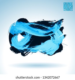 Blue brush stroke and texture. Grunge vector abstract hand - painted element. Underline and border design.