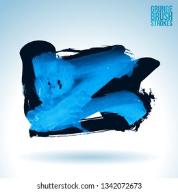 Blue brush stroke and texture. Grunge vector abstract hand - painted element. Underline and border design.