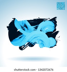 Blue brush stroke and texture. Grunge vector abstract hand - painted element. Underline and border design.
