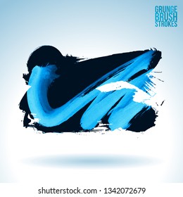 Blue brush stroke and texture. Grunge vector abstract hand - painted element. Underline and border design.