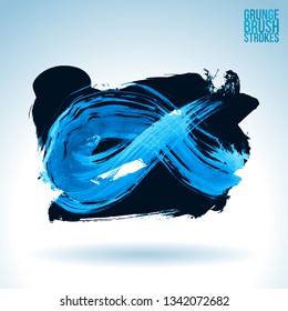 Blue brush stroke and texture. Grunge vector abstract hand - painted element. Underline and border design.