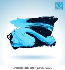 Blue brush stroke and texture. Grunge vector abstract hand - painted element. Underline and border design.