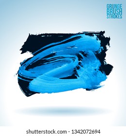 Blue brush stroke and texture. Grunge vector abstract hand - painted element. Underline and border design.