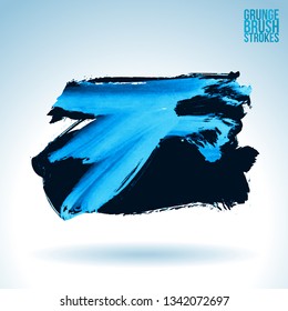 Blue brush stroke and texture. Grunge vector abstract hand - painted element. Underline and border design.
