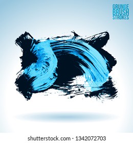 Blue brush stroke and texture. Grunge vector abstract hand - painted element. Underline and border design.
