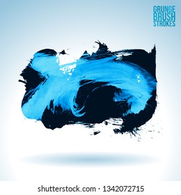Blue brush stroke and texture. Grunge vector abstract hand - painted element. Underline and border design.