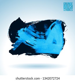 Blue brush stroke and texture. Grunge vector abstract hand - painted element. Underline and border design.