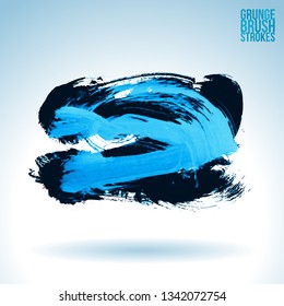 Blue brush stroke and texture. Grunge vector abstract hand - painted element. Underline and border design.